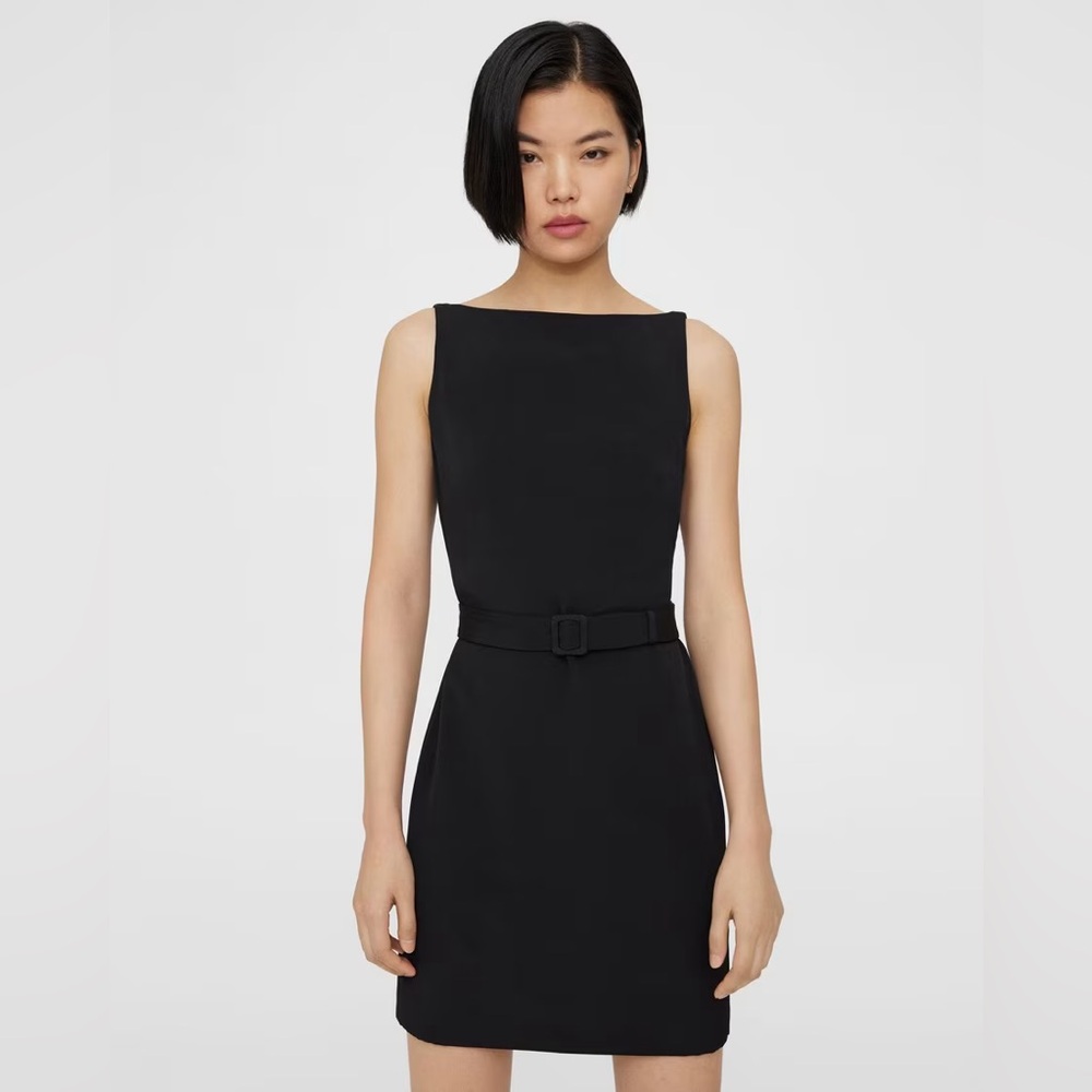 Theory Black Belted Sheath Dress, Black